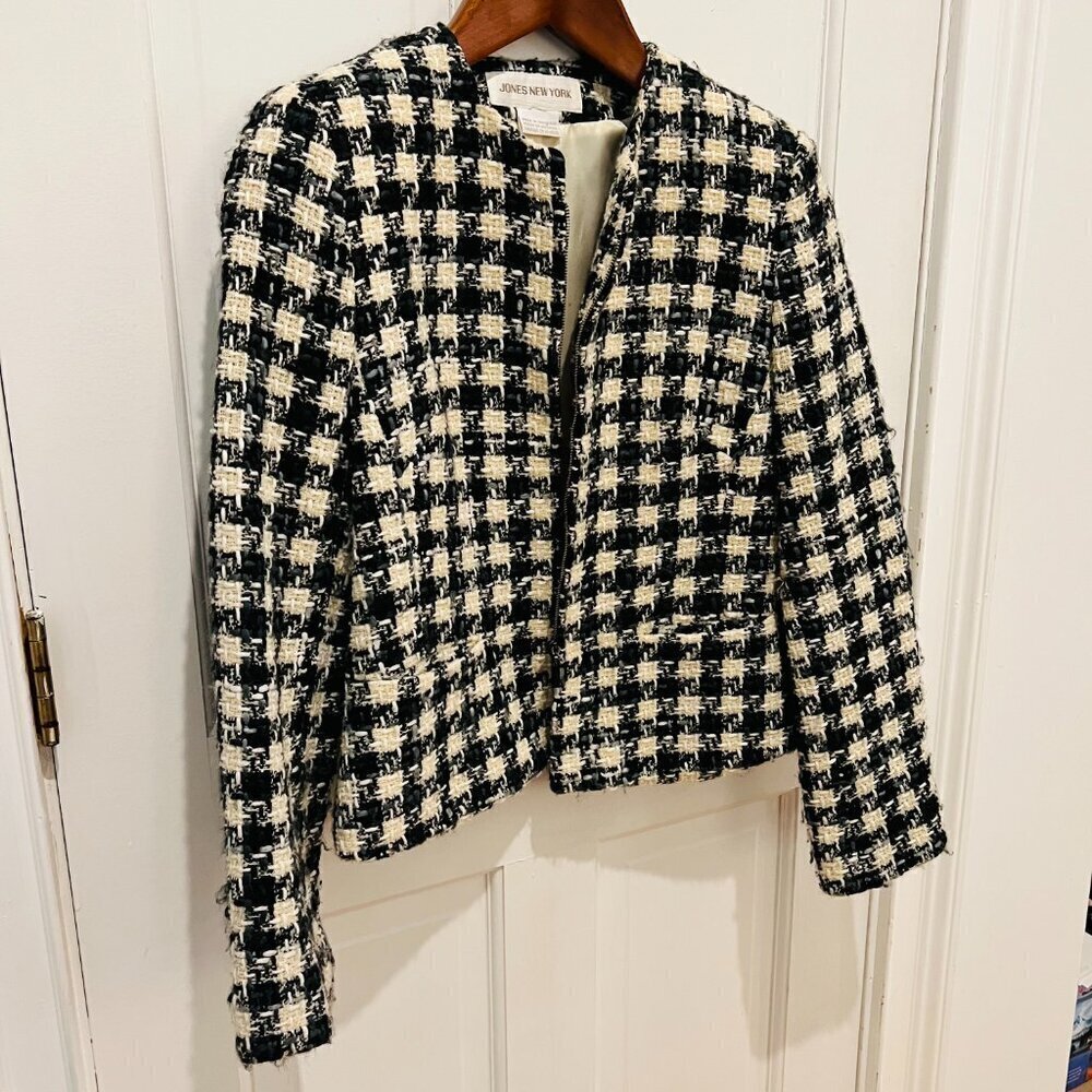 Vintage Jones New York La Petite Veste Noire Tweed Short Blazer Jacket Size 8 - Picture 4 of 16